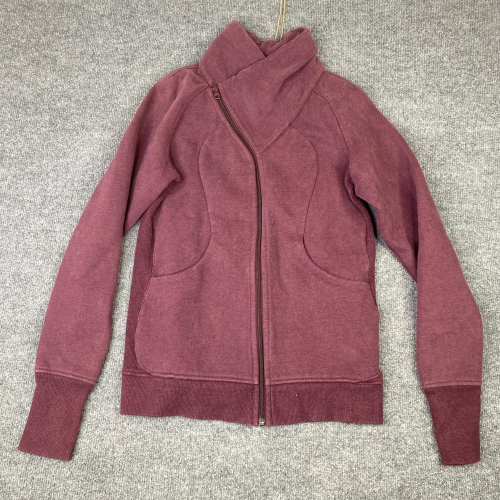 Lululemon Asymmetrical Full Zip Funnel Neck Plum Burgundy Women Size 8